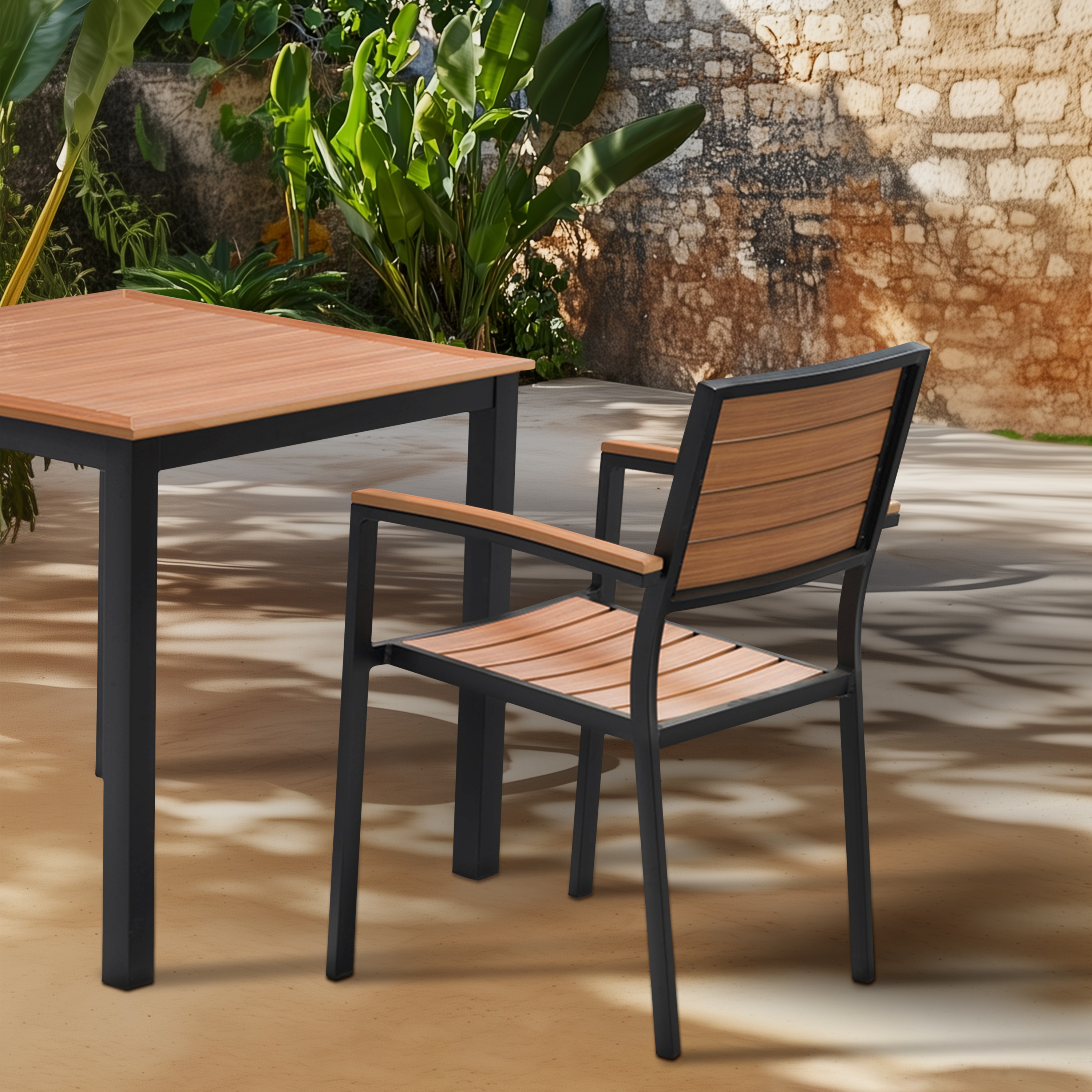 Modern Outdoor Garden Patio Dining Set PS Wood Table and Chairs Weather Resistant Bistro Furniture for Cafe Restaurant
