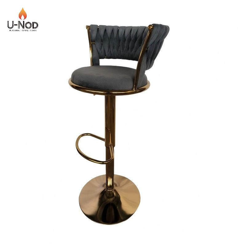 Newest Velvet Woven Height Adjustable Kitchen Counter Swivel Chair Low Back Bar Stool