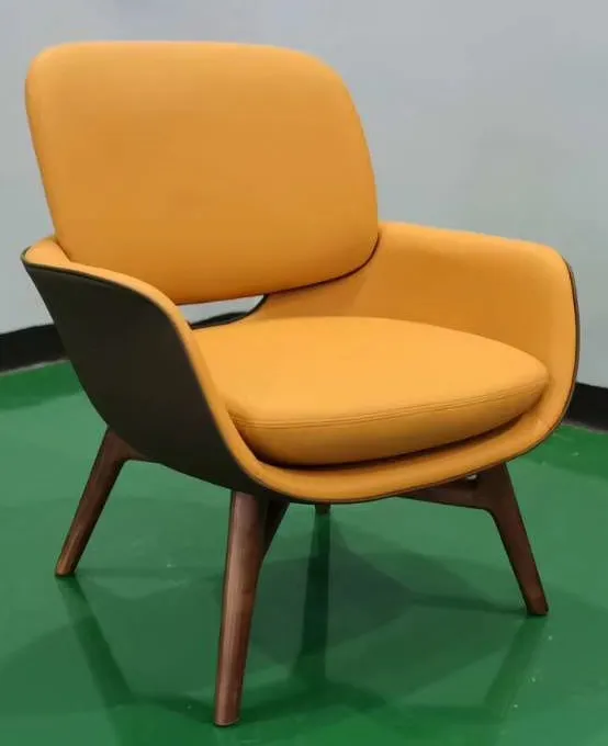 China Fiberglass Public Area Reception Accent Iconic Leather Chair with Solid Wood Base