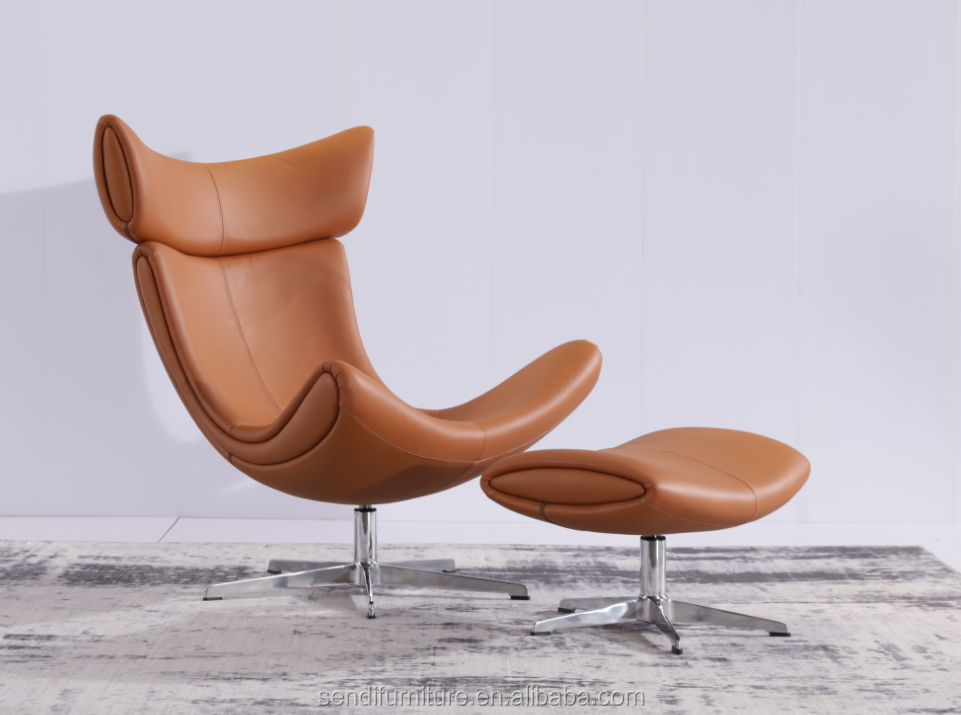 Modern Luxury Genuine Leather Stainless Steel Lounge Chair for Living Room &amp; Hotel Use