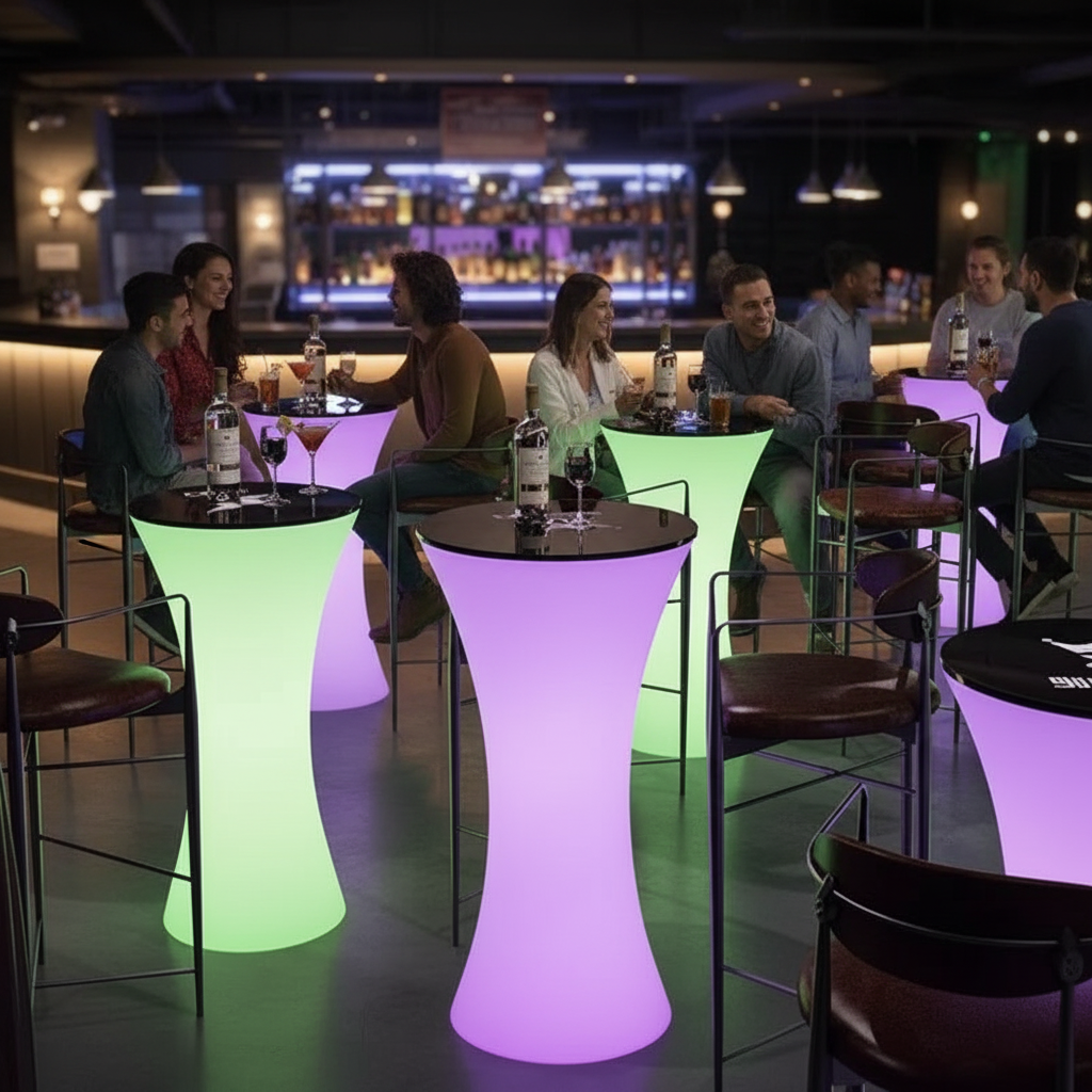 Light up Night Club Lounge Outdoor High Top Cocktail Led bar Furniture Table and Chairs Led Round Tables for Event Party Garden