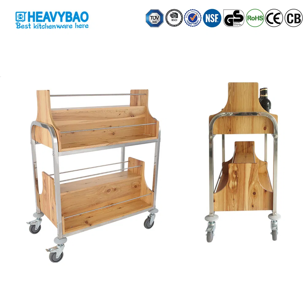 Heavybao Stainless Steel Wooden Wine Beverage Bucket Bar Serving Trolley Cart
