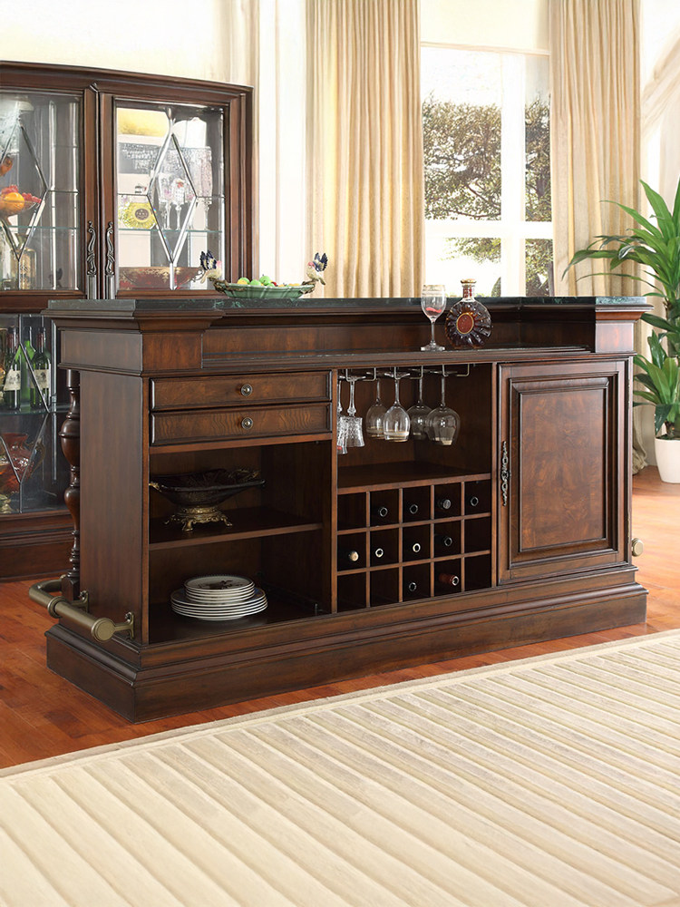 American &amp; European Vintage Style Solid Wood Bar Table with Marble Top for Home Living Room Island Counter Front Desk Reception