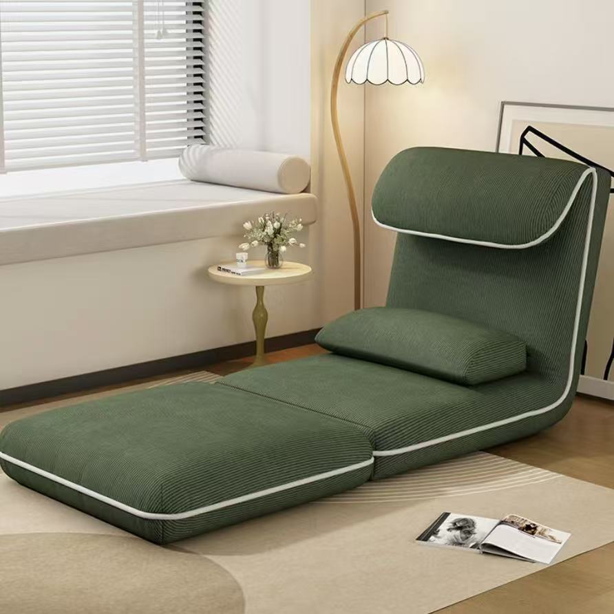 Modern Luxury Reclining Green Corduroy Fabric Floor Lounge Chair for Small Apartment Bedroom and Hotel Use