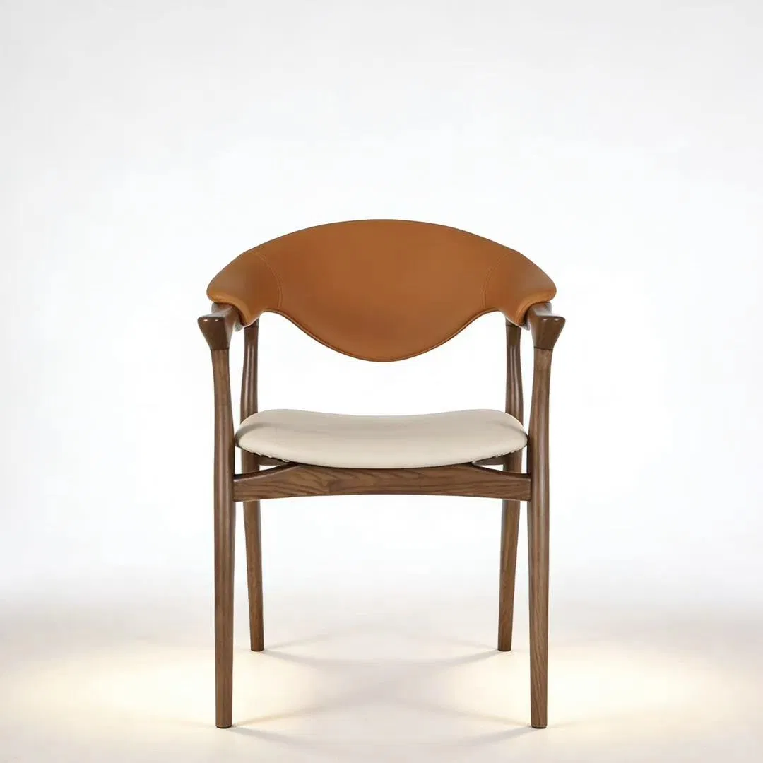 Accent Minimalist Contemporary Curved Back Solid Wood Upholstered Home Furniture High End Dining Chairs