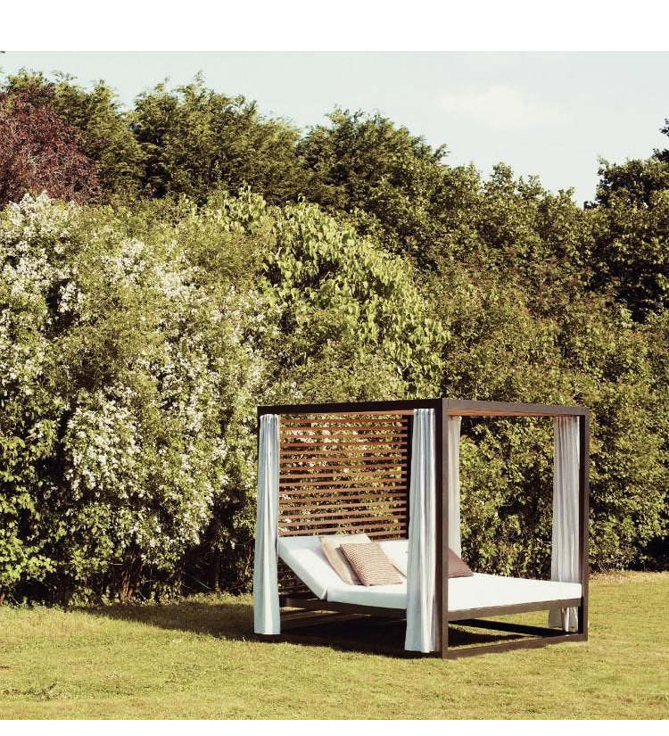 Customize Modern Darwin Aluminum Teak Wood Look Luxury Daybed Hotel Outdoor Sunbed