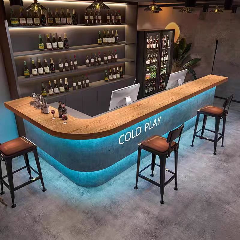 Industrial Style Eco-Friendly Water Resistant Front Desk for Restaurants Coffee Shops Pubs Wood Night Club Bar Counter for Mall