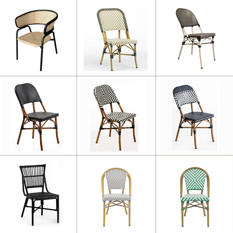 Wholesale Outdoor Patio Garden Aluminum Bamboo Frame PE Rattan Table and Chairs French Cafe Bistro Restaurant Furniture