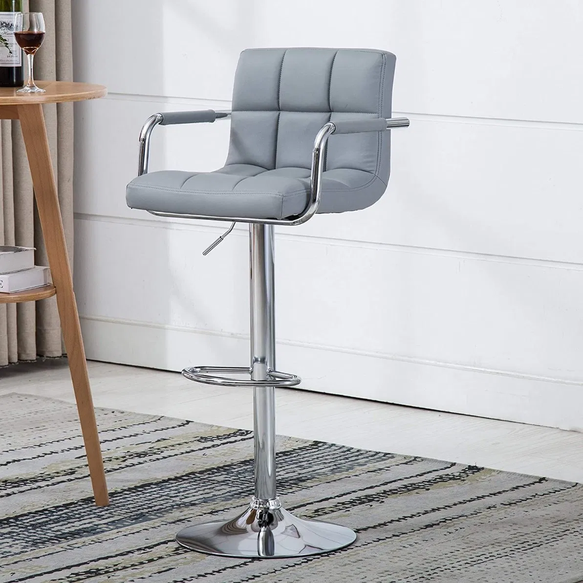 Adjustable Height Swivel Leather Upholstered Commercial Counter Bar Chair Stool