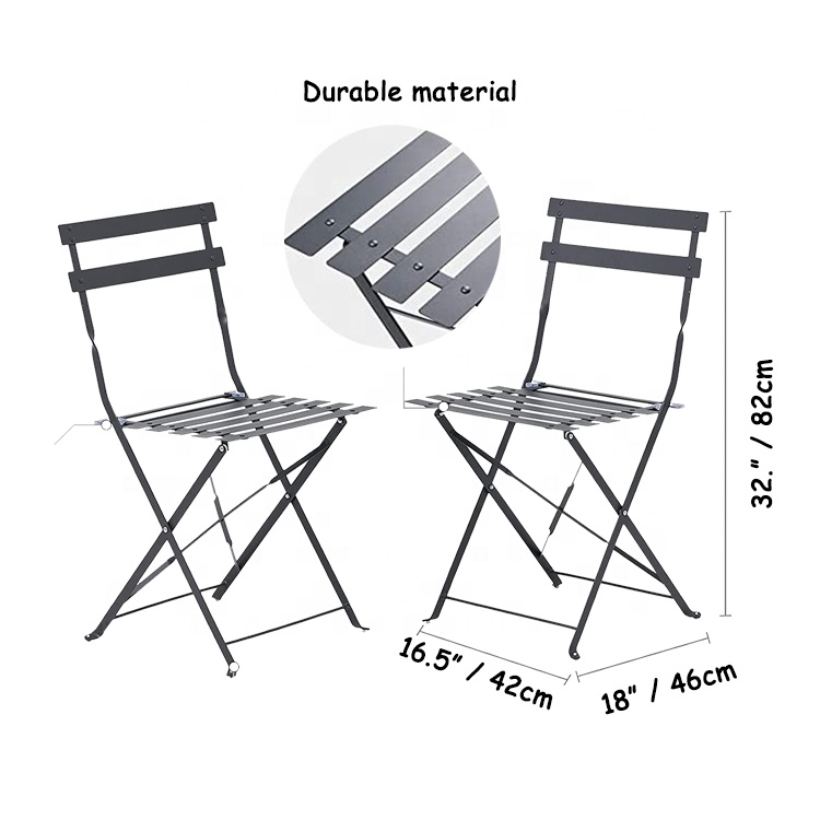 3Pcs Metal Bistro Set Folding Outdoor Patio Furniture Sets 2 Chairs Indoor and Outdoor Coffee Table for Patio Yard Garden Set