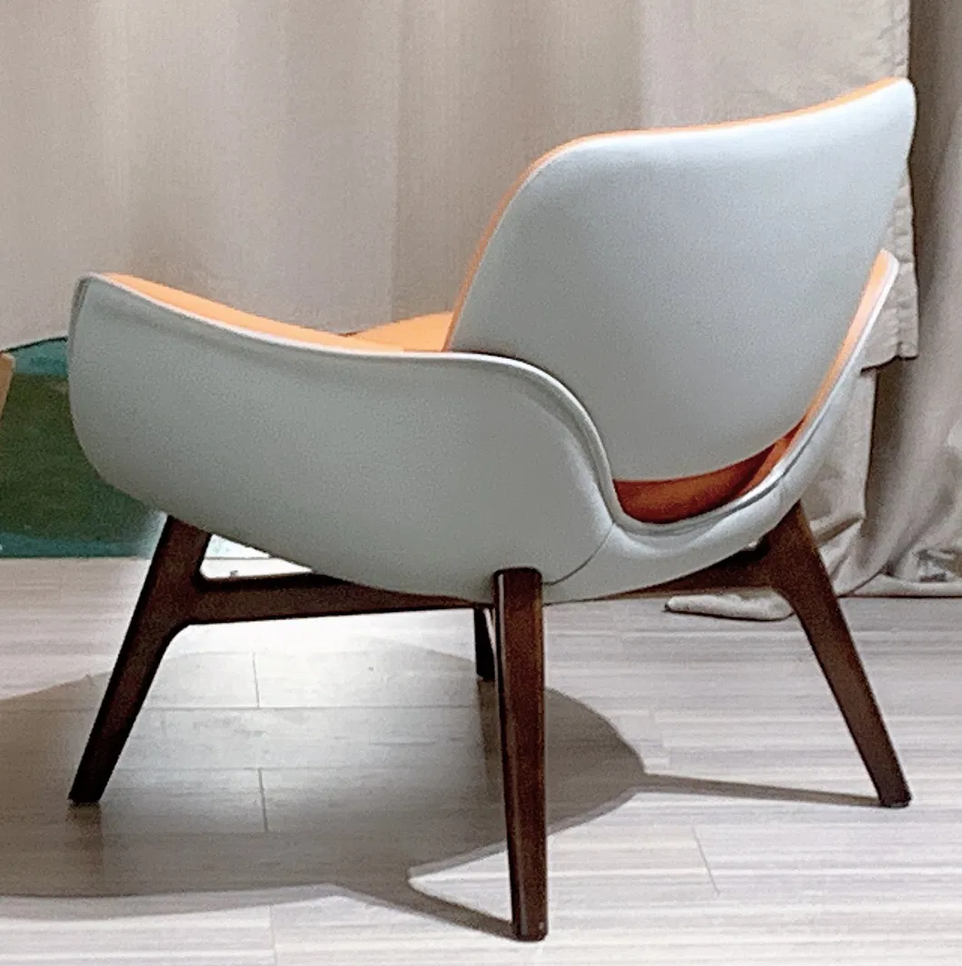 China Fiberglass Public Area Reception Accent Iconic Leather Chair with Solid Wood Base
