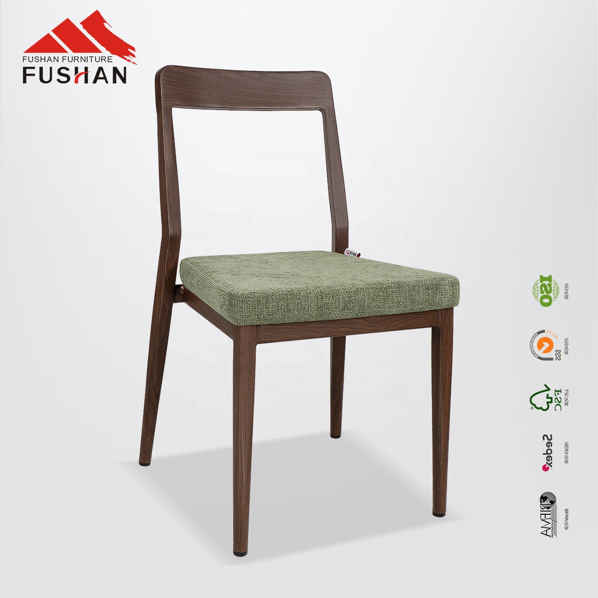 Wholesale Wood Look Metal Restaurant Table and Chair Set Nordic Fabric Cushion Seat Commercial Cafe Bistro Dining Furniture Sets