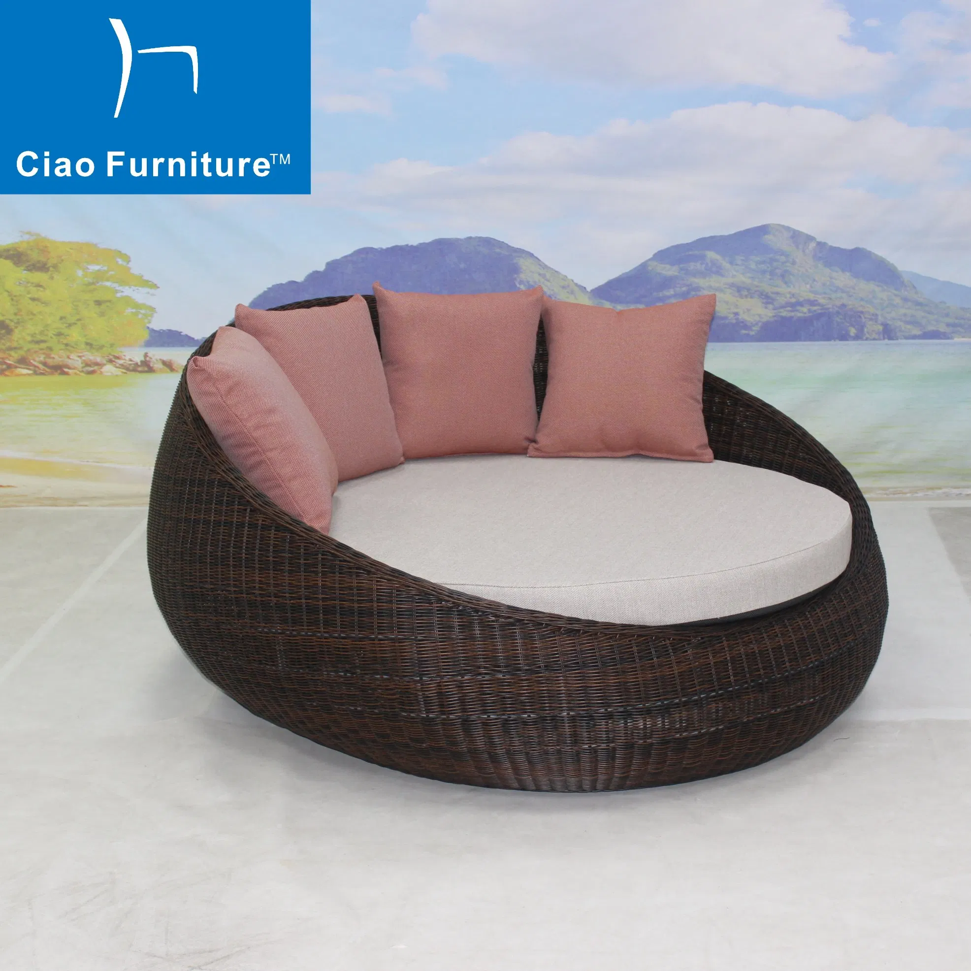 Leisure Hotel Pool Round Daybed Beach Outdoor Furniture Wicker Sofa Bed
