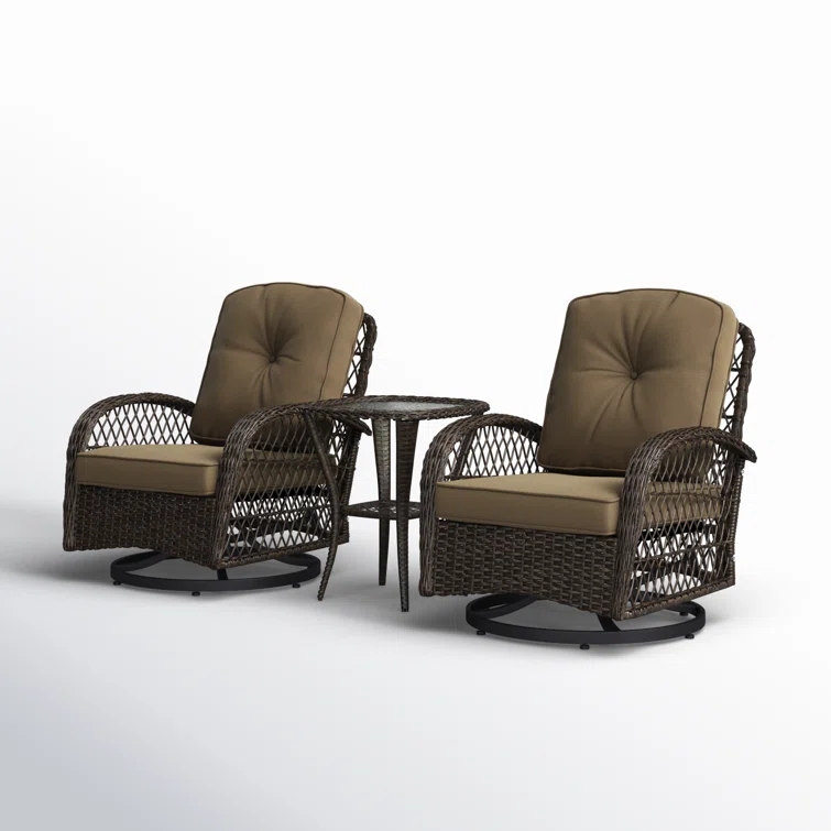 Dwoo Modern Outdoor 3 Piece Set Wicker Swivel Rocking Chairs Terrace Wicker Patio Bistro Furniture Set
