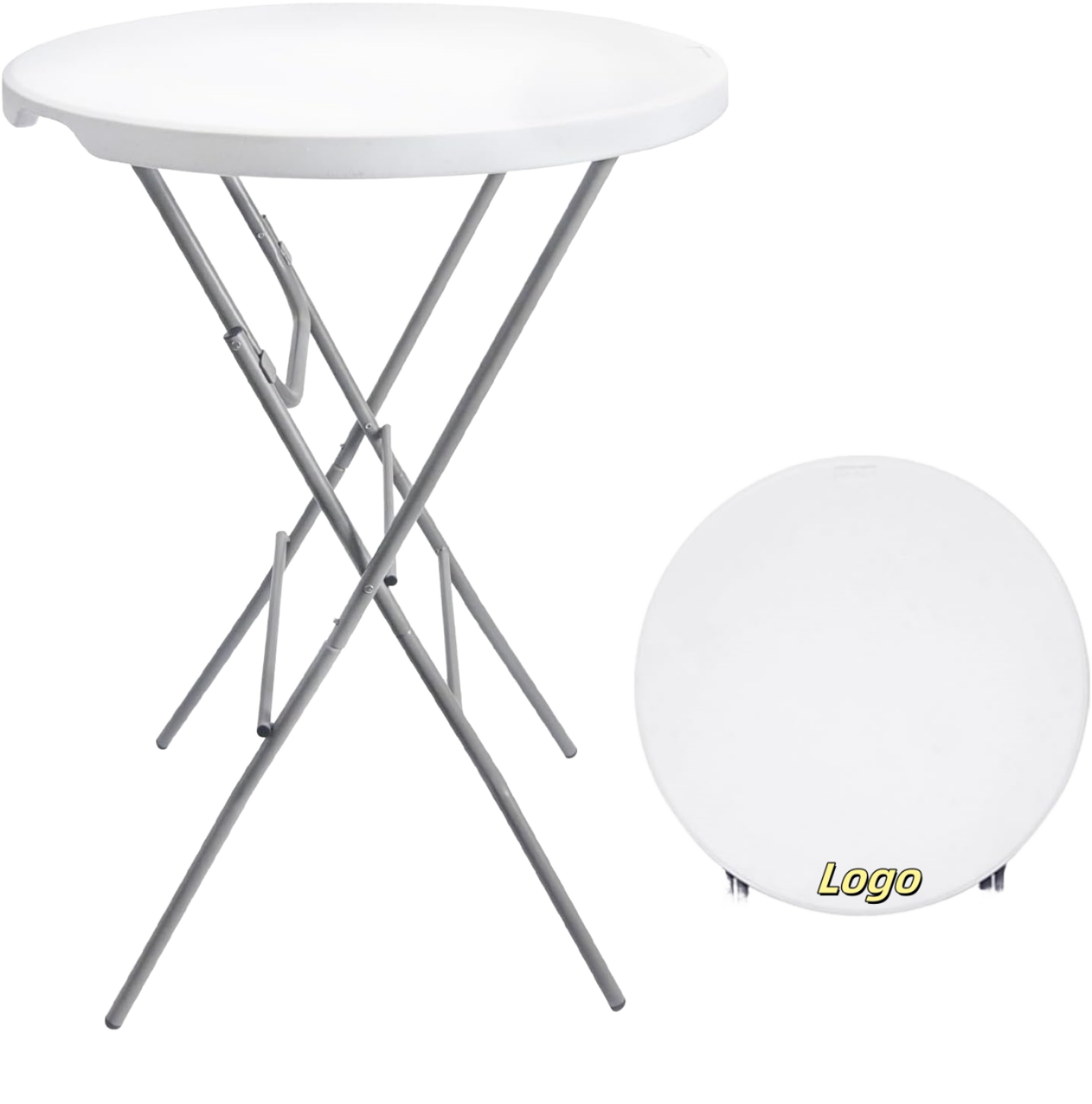Hitree Wholesale 32 Inch High Height Cocktail Round Folding HDPE Plastic Table Event White For Outdoor Parties