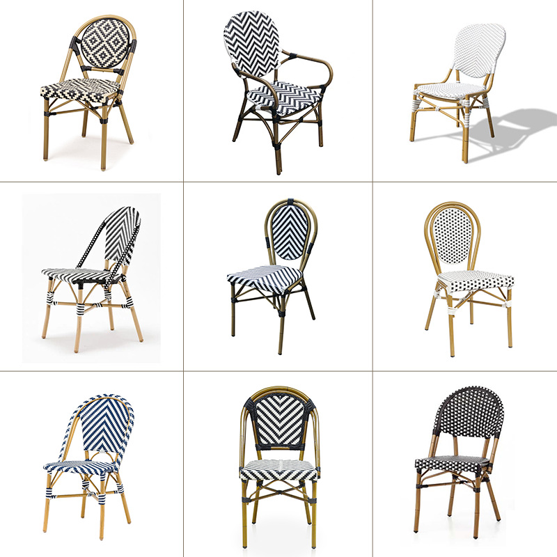 Wholesale Outdoor Patio Garden Aluminum Bamboo Frame PE Rattan Table and Chairs French Cafe Bistro Restaurant Furniture
