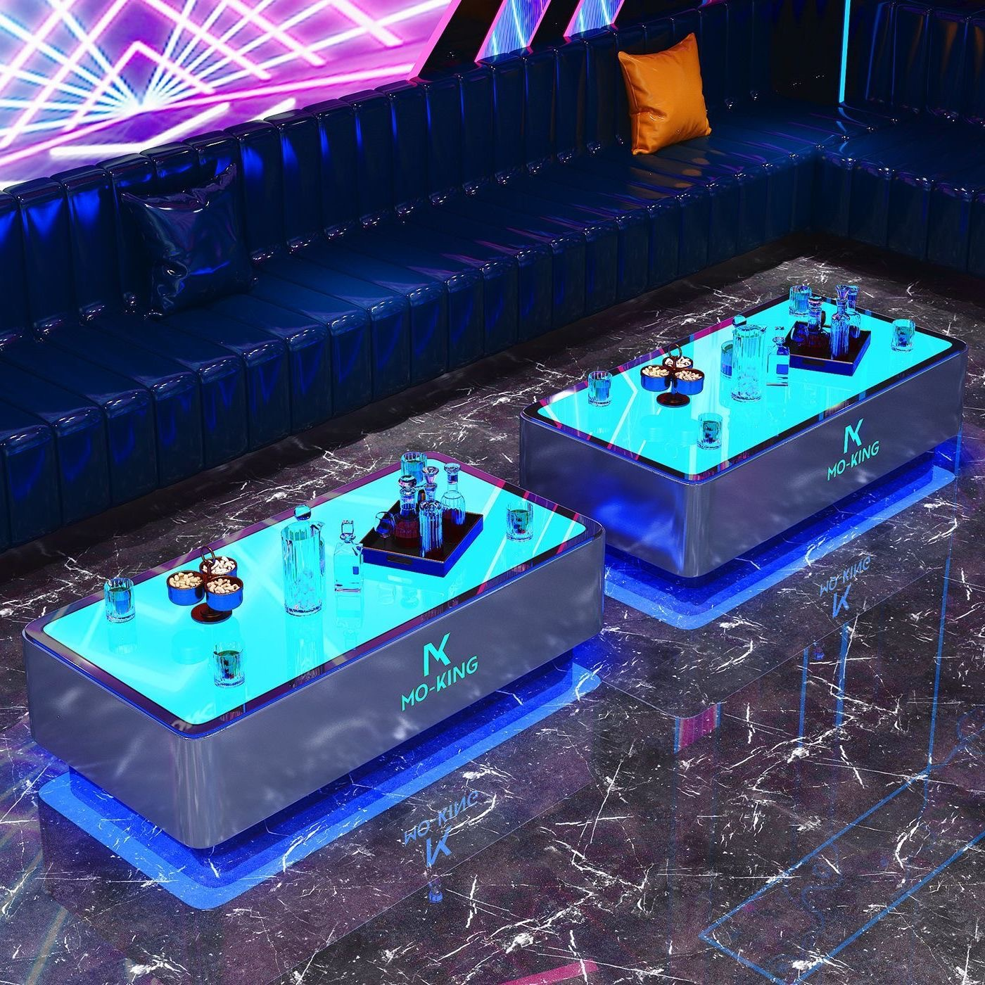 Custom Logo High Quality Bar Dance Nightclub Pub Illuminated Led Table Stainless Steel Tempered Glass Abyssal Mirror Table