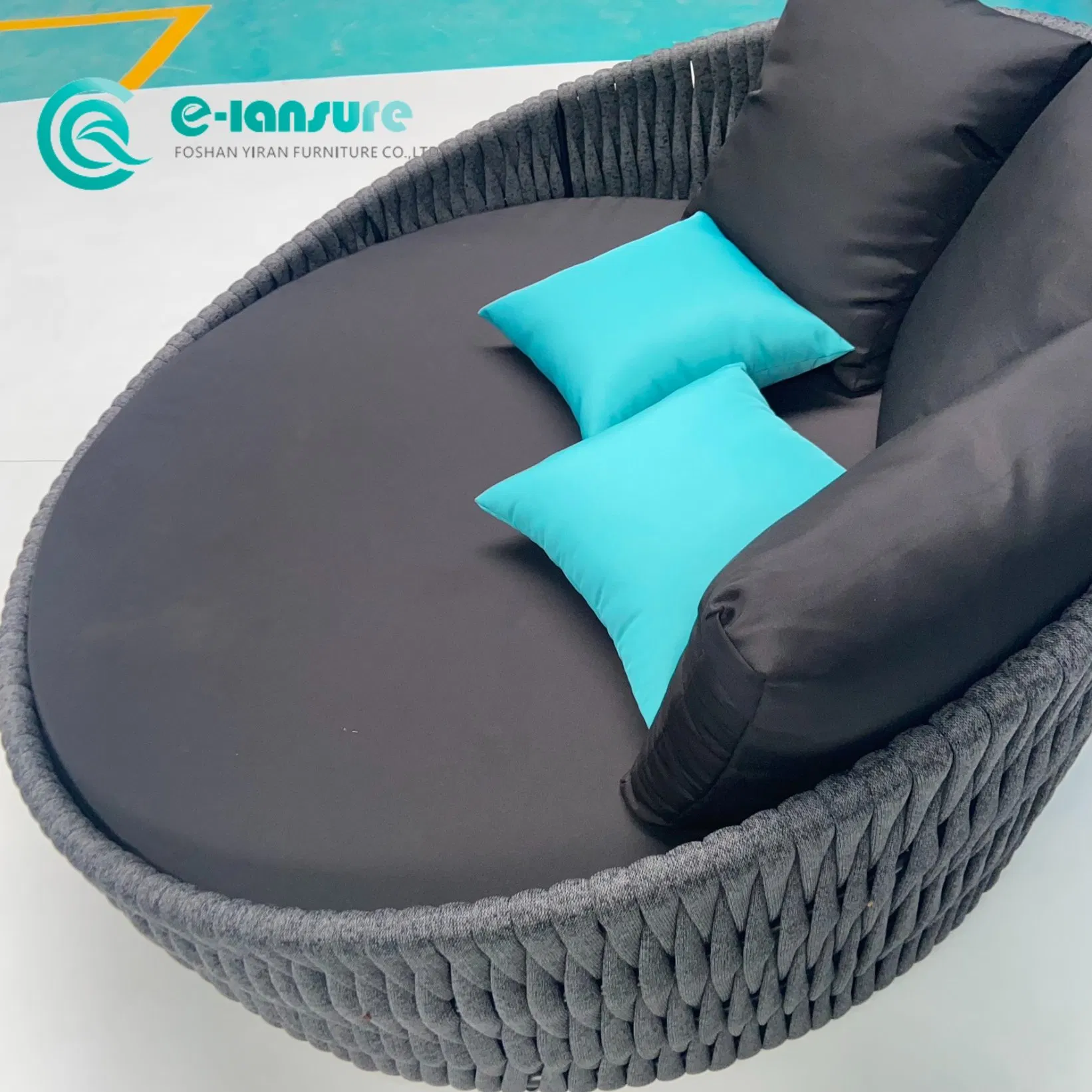 Durable Wholesale Woven Rope Round Daybed Quality Aluminum Frame Waterproof Outdoor Sun Bed Patio Sun Lounger for Hotel Villa Garden
