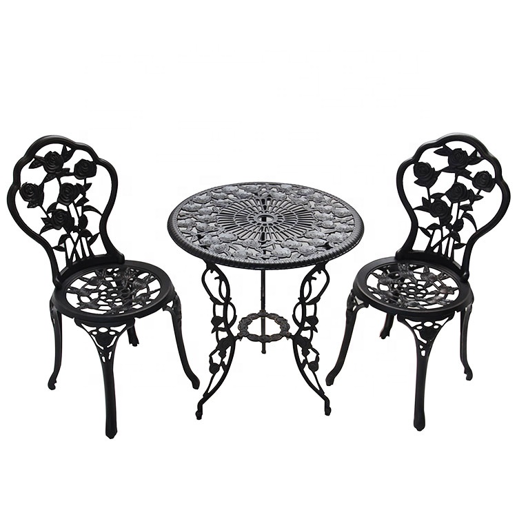 Antique Bronze Rose Cast Aluminum Traditional Powder Coated Bistro Set for Garden Outdoor Furniture