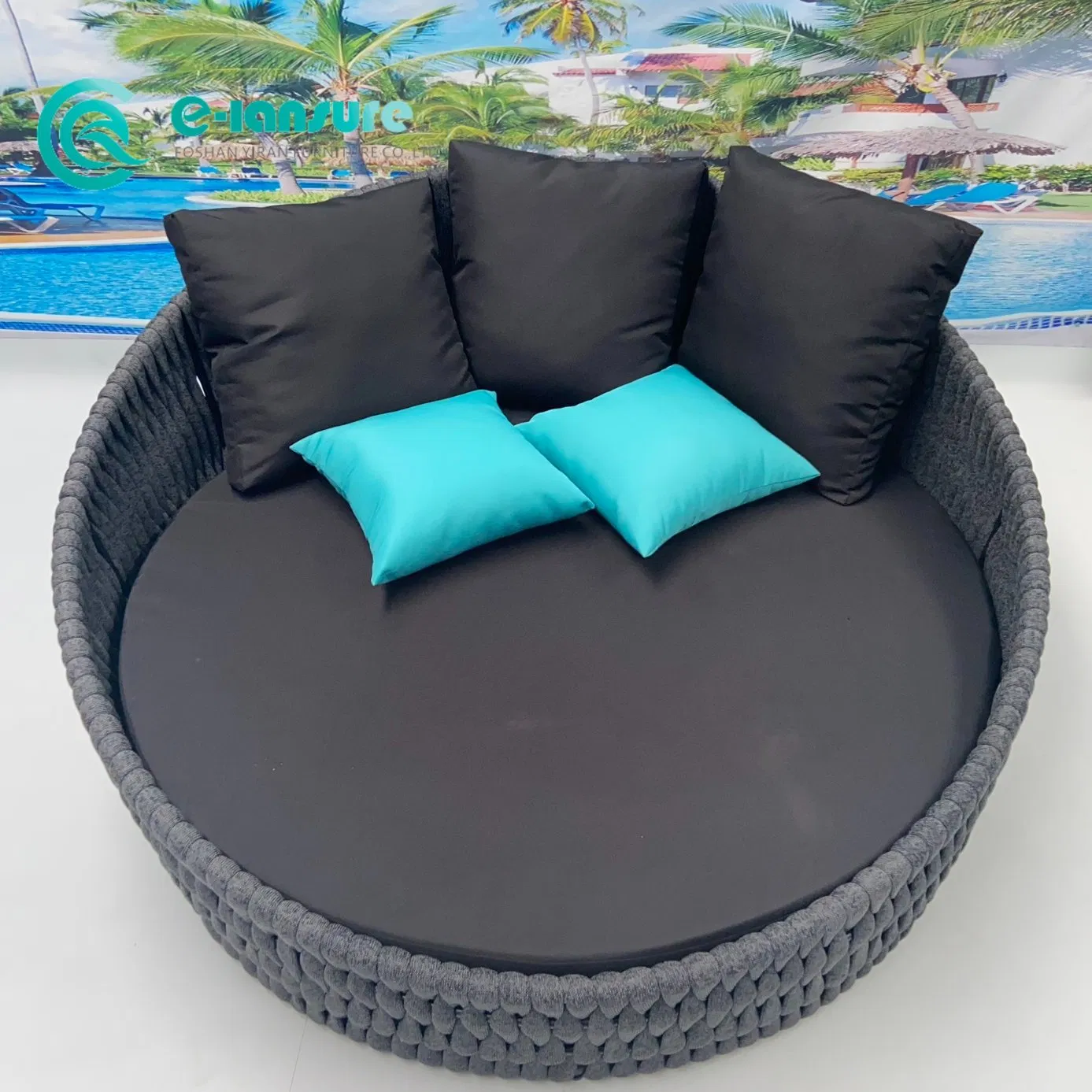 Durable Wholesale Woven Rope Round Daybed Quality Aluminum Frame Waterproof Outdoor Sun Bed Patio Sun Lounger for Hotel Villa Garden
