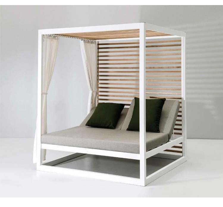 Customize Modern Darwin Aluminum Teak Wood Look Luxury Daybed Hotel Outdoor Sunbed