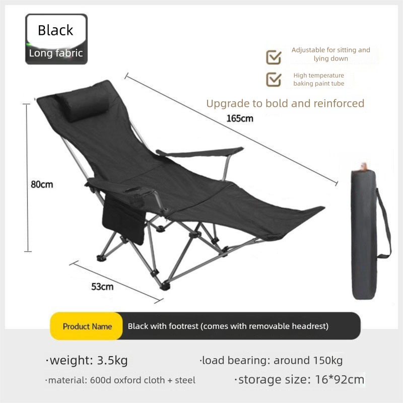 Outdoor Lounge Chair Midday Rest Portable Ultra-Lightweight Stainless Steel Frame 600D Oxford Cloth Sit-and-Recline Dual-Use