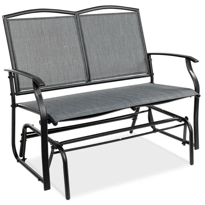 Outdoor Garden 2-Person Glider Rocking Chair Metal Frame Teslin Fabric