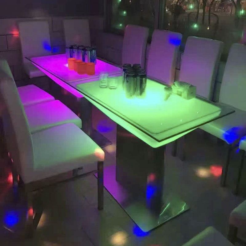 KTV Outdoor Cafe Commercial Bar Table with Luminous LED Lighting and Bar Chair Modern Square Plastic Tabletop