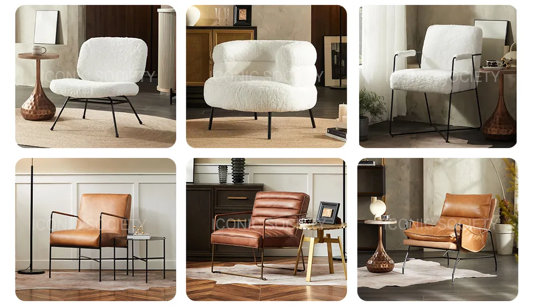 Modern Living Room Furniture Restaurant Cozy Office Armchair Fluffy Soft Woolen Metal Iron Frame Smooth Sherpa Accent Leisure Chair