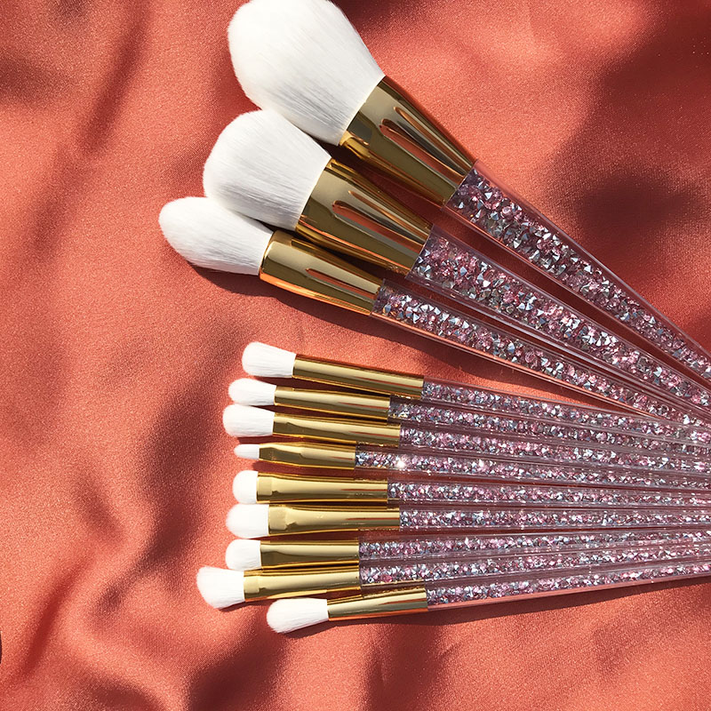 Beryl Cosmetics 13pcs pink glitter Sparkle Crystal Makeup Brush Set Wholesale Private Label Diamond Make up Brush Set