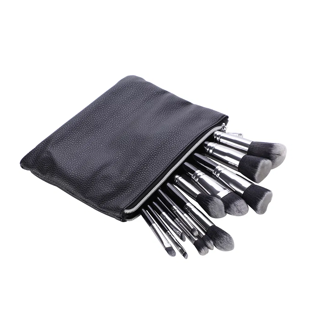 Beautichen 15PCS Professional Black &amp; Silver Makeup Brush Set with Zipper Bag – Premium Synthetic Bristles – Portable Full Cosmetic Brush Kit