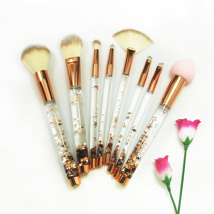 Glitter Handle Cosmetic Makeup Brush Set Golden Synthetic Hair Pink Makeup Brush Set Custom Logo Fan Brush Foundation Makeup