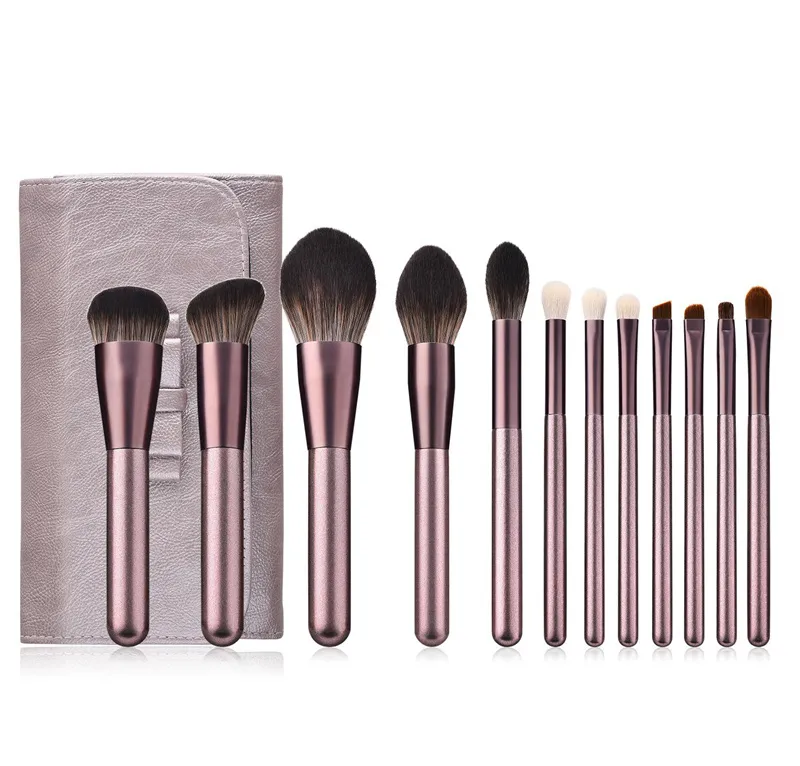 12PCS Vegan Makeup Cosmetic Brush Set with Folding Bag