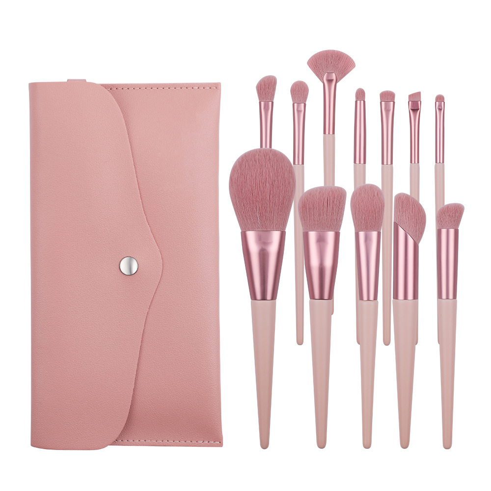 Hot Sale Pink Wooden Handle 12pcs Fluffy Dense Synthetic Hair Vegan High Quality Concealer Cosmetic Makeup Brushes Set