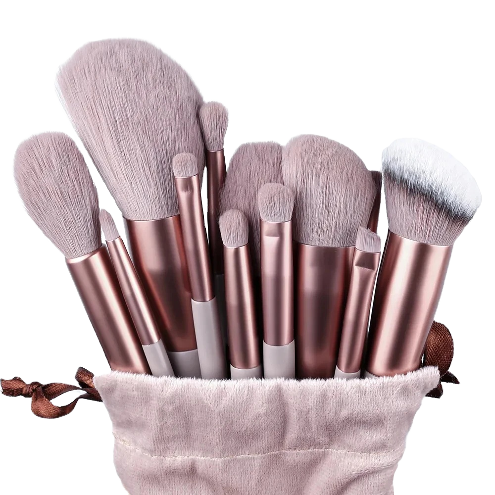 Hot Selling 13-Piece Set of Fashionable Flat Synthetic Hair Brushes Pink Makeup Eyeshadow Concealer Set for Face