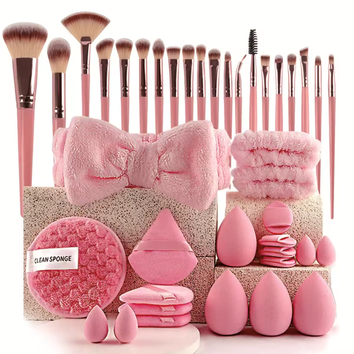 2026 Wholesale OEM Private Label 40Pcs/pack Sponge Headband Makeup Brushes Set Make up Tools