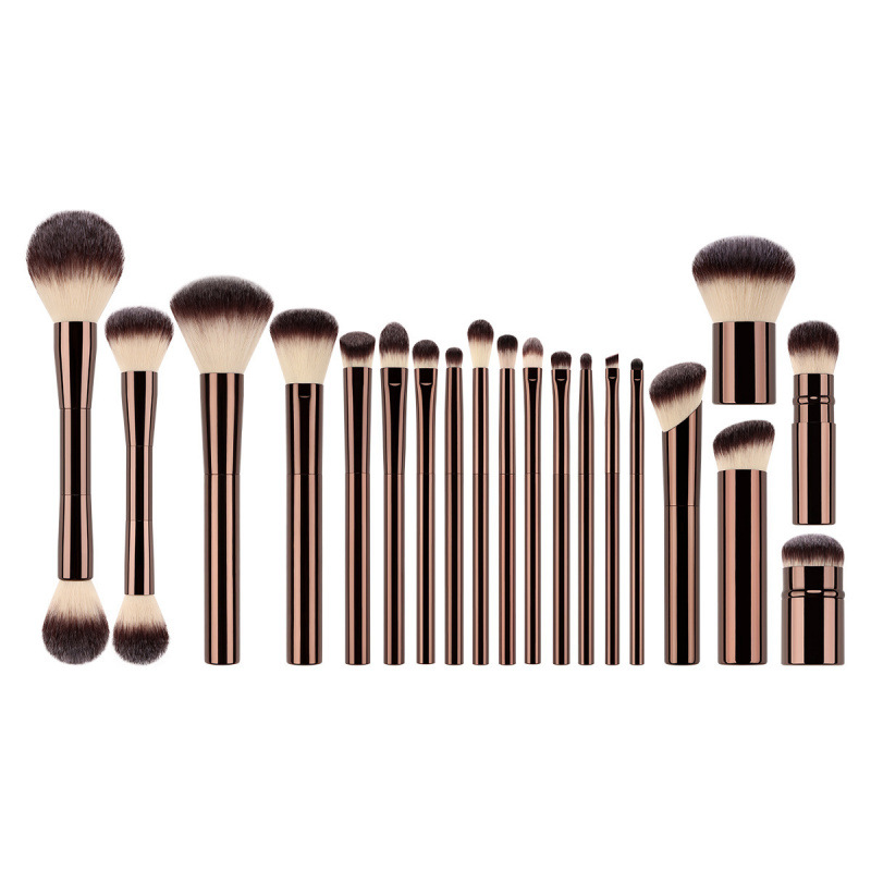 Complete 20-Piece Makeup Brush Set Loose Powder Eyeshadow Concealer Lip Brushes-Nylon Bristles Metal Handles Beauty Tool Kit