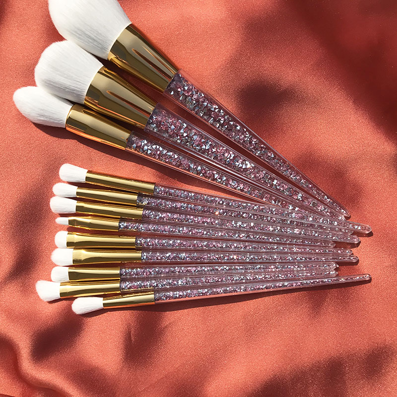 Beryl Cosmetics 13pcs pink glitter Sparkle Crystal Makeup Brush Set Wholesale Private Label Diamond Make up Brush Set