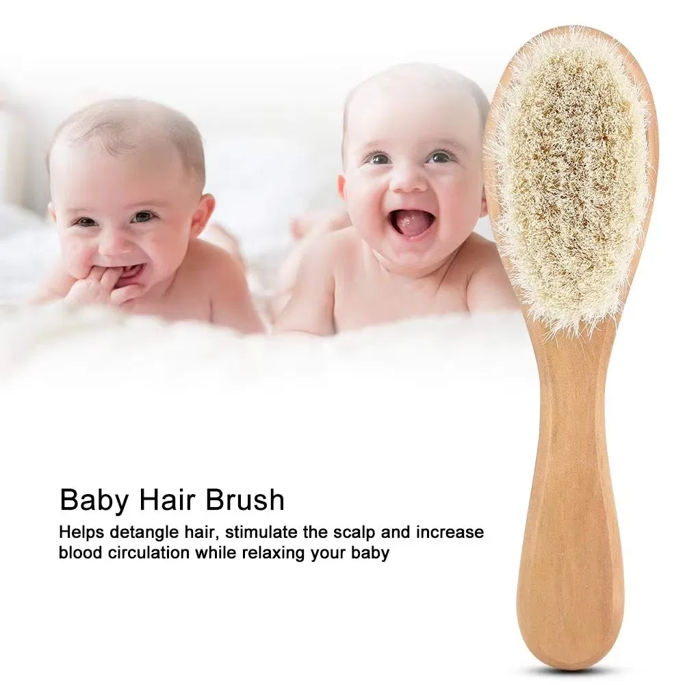 Custom Natural Wool Brush Wooden Baby Hair Brush Detail 5