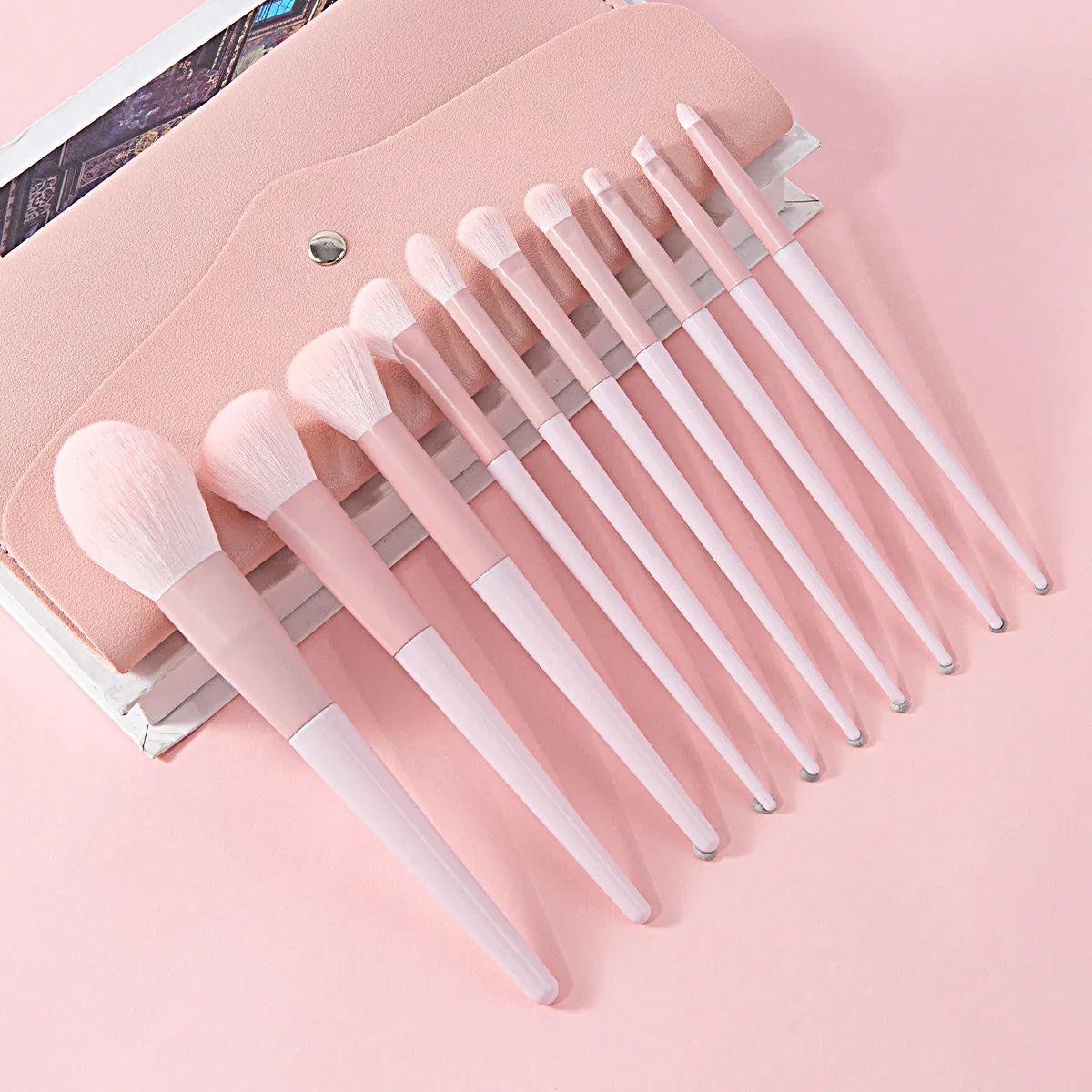 Beautichen Peach Pink Soft Bristle Brushes - 10PC for Powder, Blush, Highlighting - Beginner Makeup Brushes