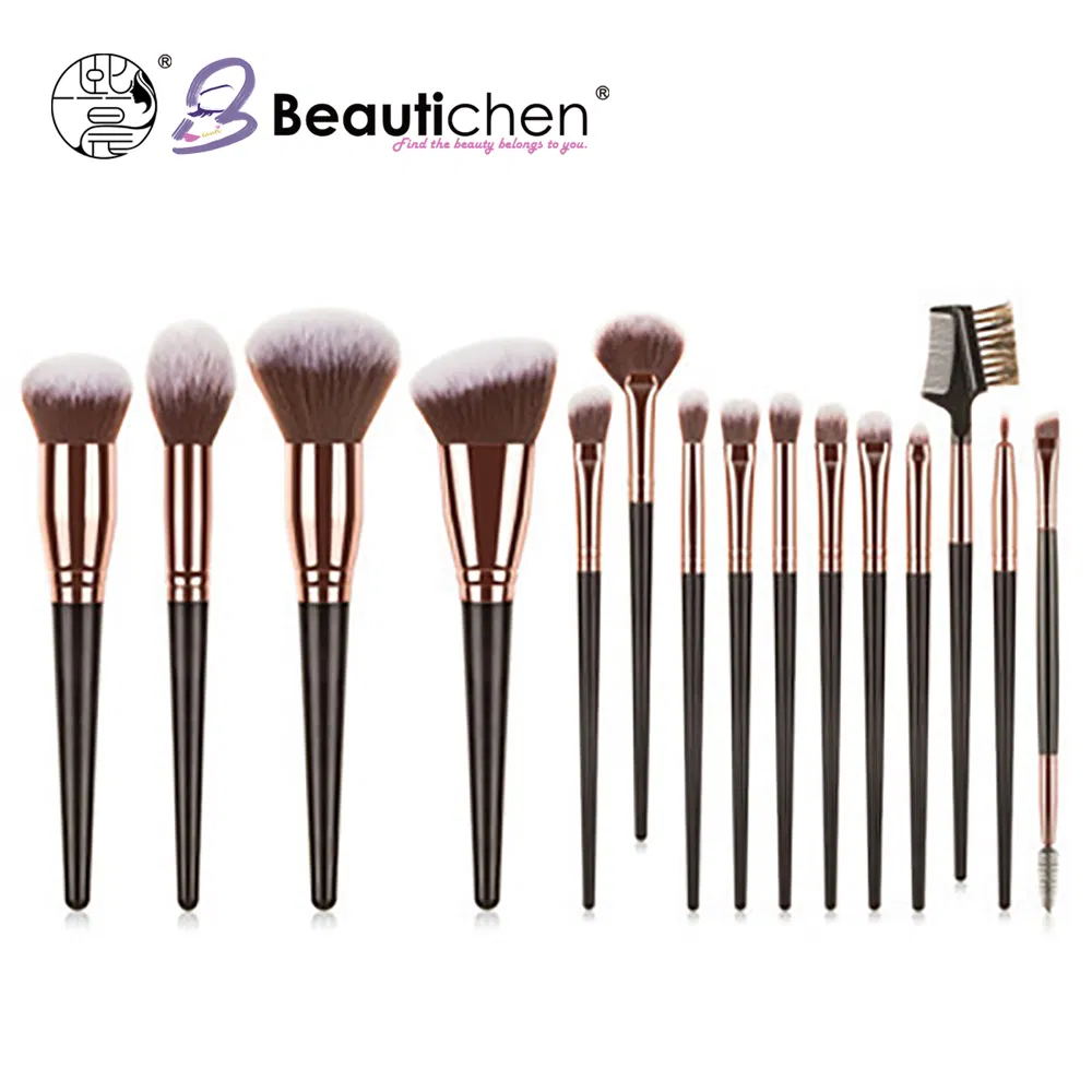 Beautichen 18-Piece Professional Rose Gold &amp; Black Makeup Brush Set – Soft Synthetic Bristles for Face &amp; Eye – Foundation, Blending, Contour
