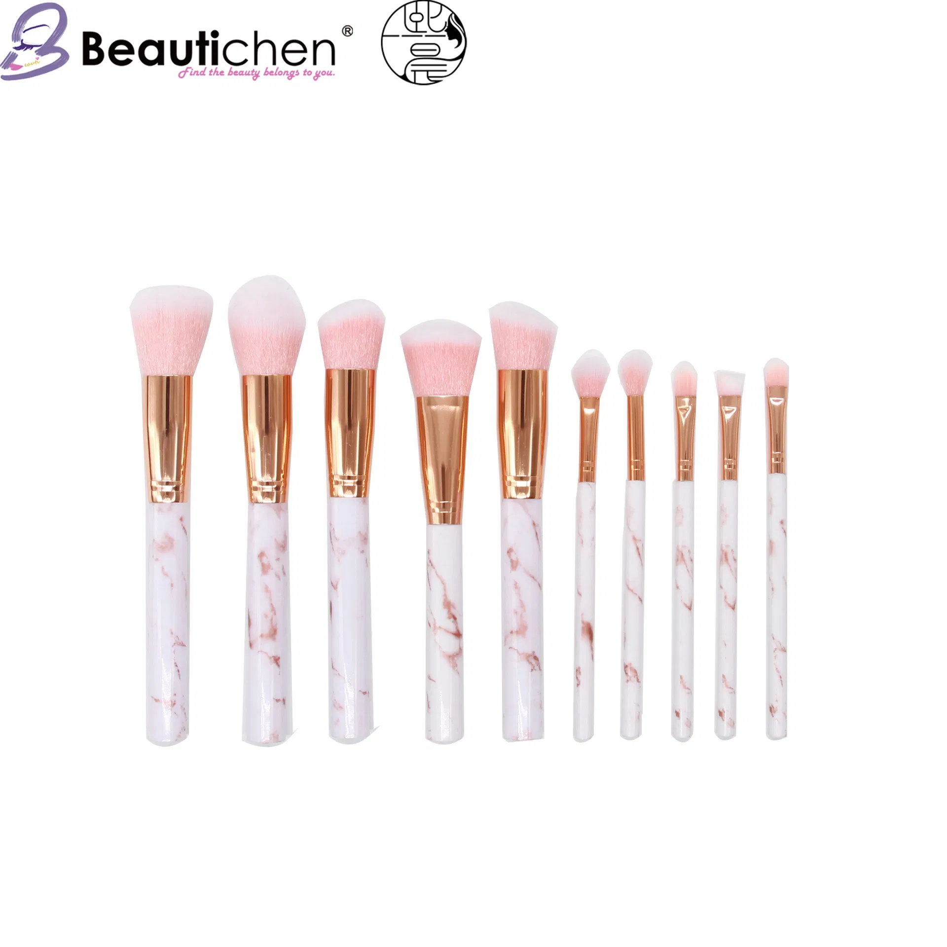 Beautichen 10PCS Marble Make up Brushes High End Vegan Short Handle Custom Logo Private Label Pink Makeup Brush Set