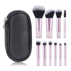 Portable 10pcs Mini Makeup Brushes Soft Vegan Hair Transparent Mini Handle Travel Makeup Brush Set With Bag
