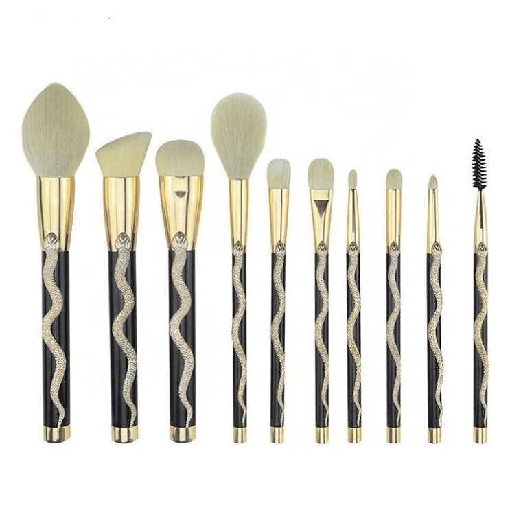 Luxury Makeup Tools 10PCS 3D Snake Shape Makeup Brushes Set with Barrel Holder