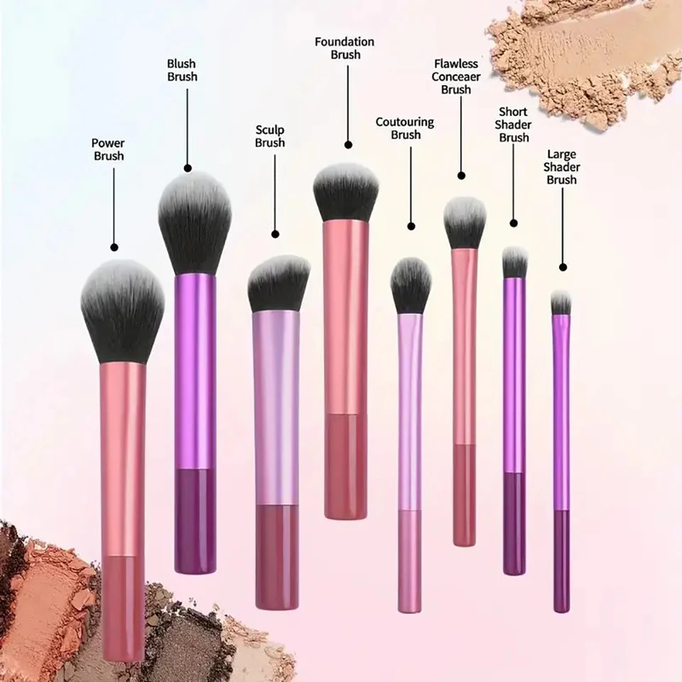 Makeup Brush Kit Soft 8pcs Synthetic Hair Face Foundation Blush Eyeshadow Plastic Handle Cosmetic Tools