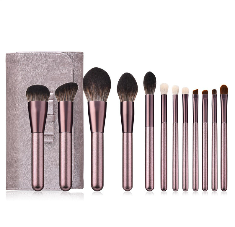 12PCS Vegan Makeup Cosmetic Brush Set with Folding Bag