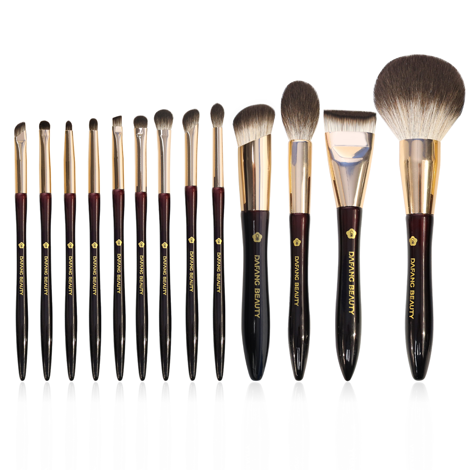 2025 Hot Selling Deep Burgundy Private Label Wooden Vegan Travel Luxury High Quality Custom Professional 12Pcs Makeup Brush Set