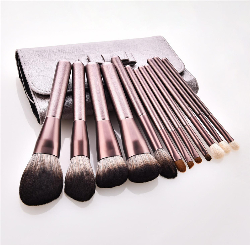 12PCS Vegan Makeup Cosmetic Brush Set with Folding Bag