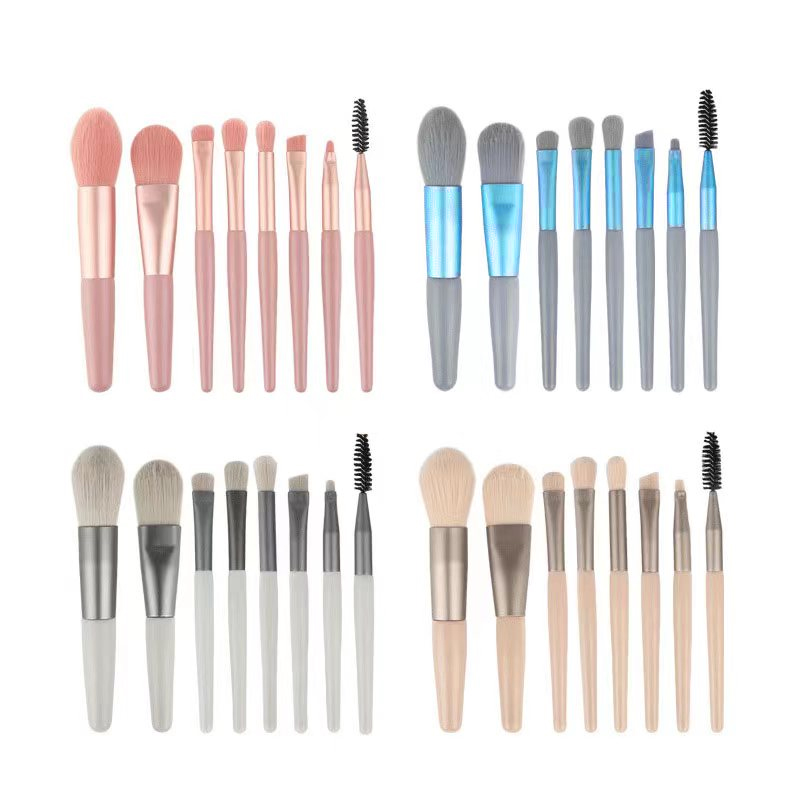 Professional 8-Piece Face Makeup Brush Set with Plastic Handles and Soft Synthetic Hair for Eye Shadow Application