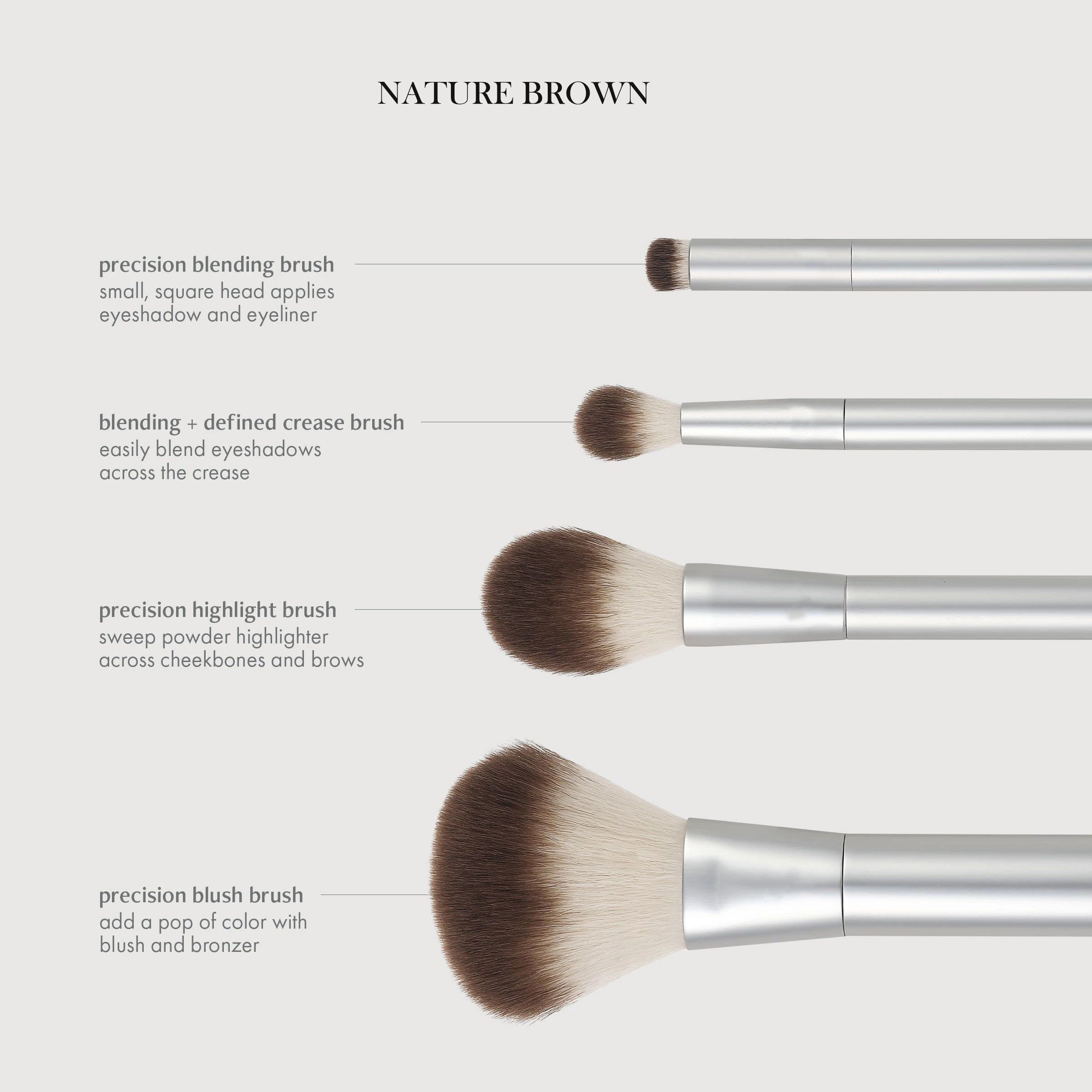 4-Piece Eco-Friendly Cruelty-Free Makeup Brush Set Precious Metals Chrome Recycled Aluminum Face Brushes for Eyeshadow Blush